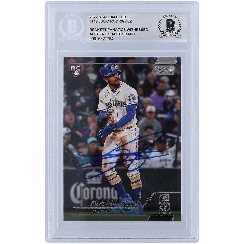 Julio Rodriguez Seattle Mariners Autographed 2022 Topps Stadium Club #148 Beckett Fanatics Witnessed Authenticated Rookie Card