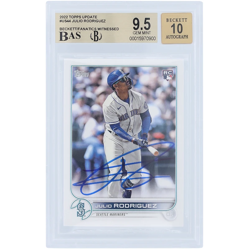 Carte de recrue autographiée 9,5/10 de Beckett Fanatics Witnessed 2022 Topps Update #US44 des Seattle Mariners de Julio Rodriguez