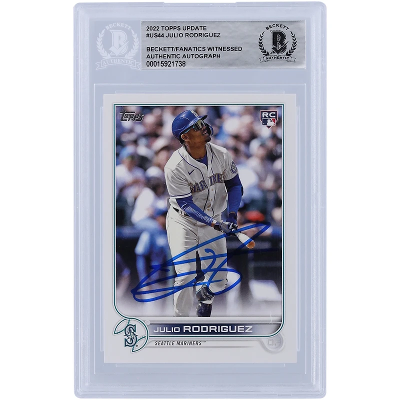 Julio Rodriguez Seattle Mariners Autographed 2022 Topps Update #US44 Beckett Fanatics Witnessed Authenticated Rookie Card