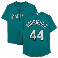 Maillot réplique Nike vert autographié par Julio Rodriguez des Seattle Mariners avec l'inscription « 2022 AL ROY »