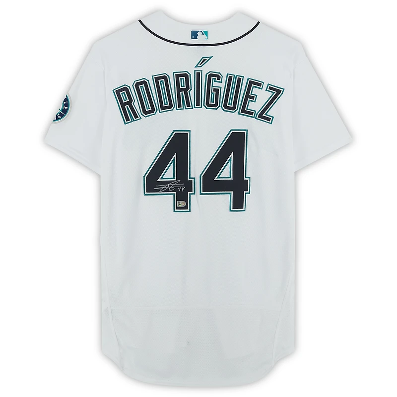 Maillot Nike authentique blanc autographié par Julio Rodriguez des Seattle Mariners