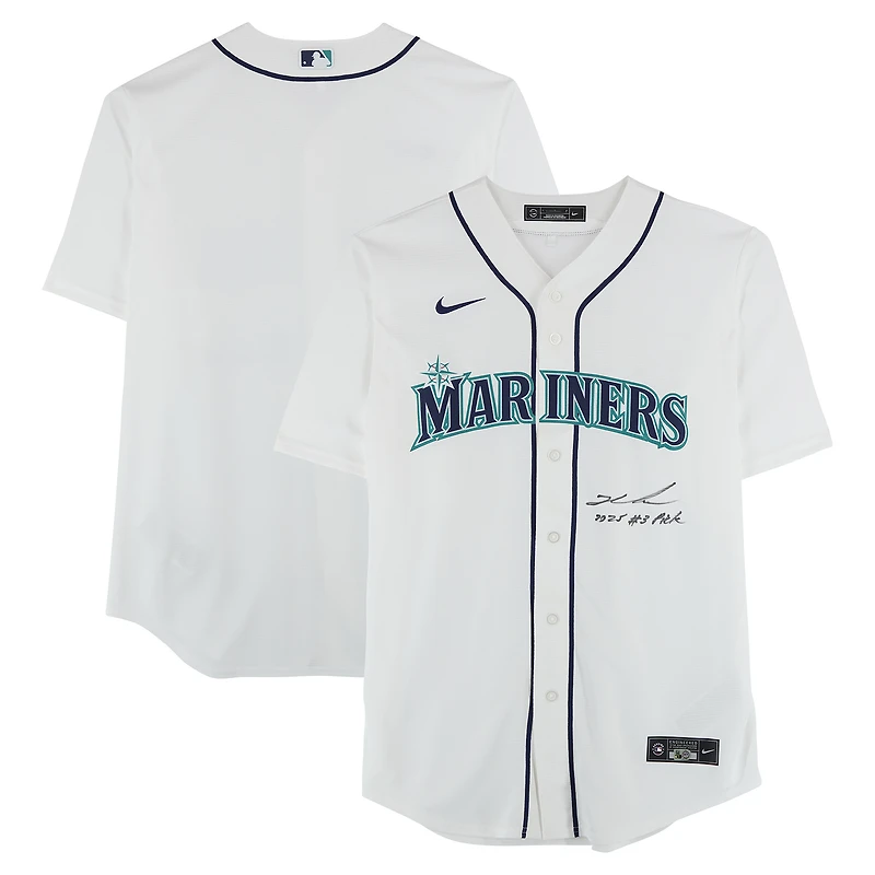 Maillot réplique blanc Nike autographié par Kade Anderson des Mariners de Seattle avec inscription « Choix n° 3 de la saison 2025 ».