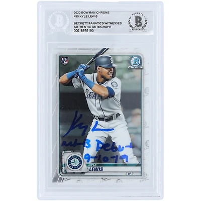 Kyle Lewis Seattle Mariners Autographié 2020 Bowman Chrome #90 Beckett Fanatics A Été Témoin De La Carte Rookie Authentifiée Avec L'inscription "MLB Debut 9-10-19"