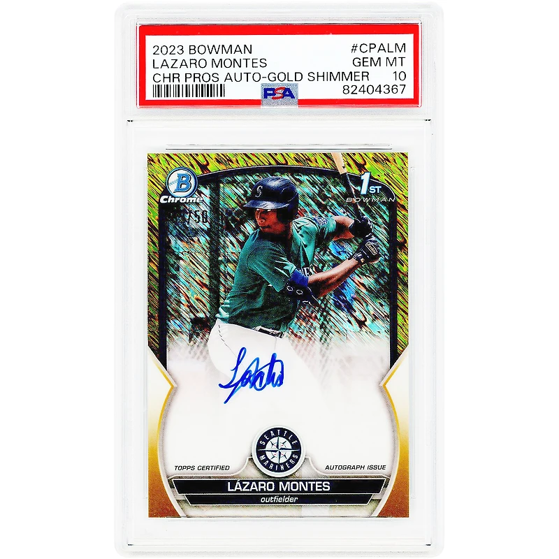Lázaro Montes Seattle Mariners Autographed 2023 Bowman Chrome Gold Shimmer Refractor #CPA-LM #9/50 PSA Authenticated 10 Card