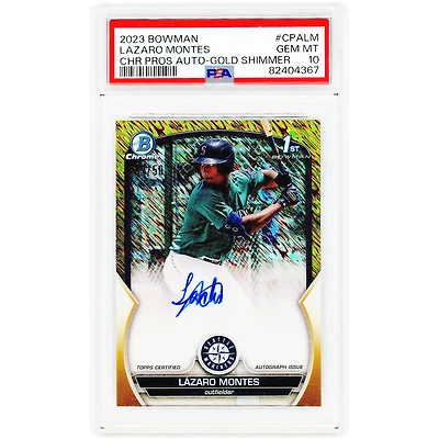 Lázaro Montes Seattle Mariners Autographed 2023 Bowman Chrome Gold Shimmer Refractor #CPA-LM #9/50 PSA Authenticated 10 Card