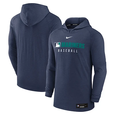 Men's Nike  Heather Navy Seattle Mariners Authentic Collection Tri-Blend Performance Pullover Hoodie