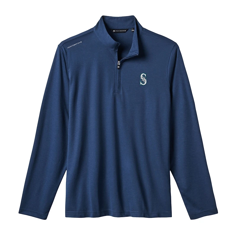 Men's TravisMathew Navy Seattle Mariners Time to Tailgate Tri-Blend Quarter-Zip Pullover