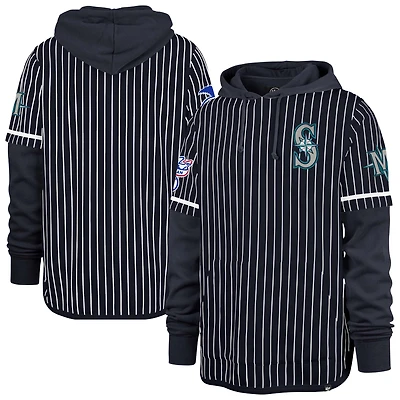 Men's '47  Navy Seattle Mariners Pinstripe Double Header Pullover Hoodie