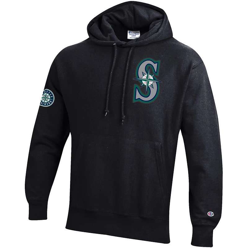 Men's Champion Black Seattle Mariners Reverse Weave Chenille Hoodie