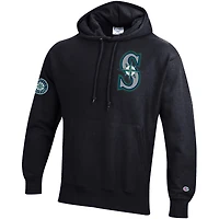 Men's Champion  Black Seattle Mariners Reverse Weave Chenille Hoodie