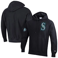 Sweat à capuche Champion noir Seattle Mariners en chenille tissée inversée pour homme