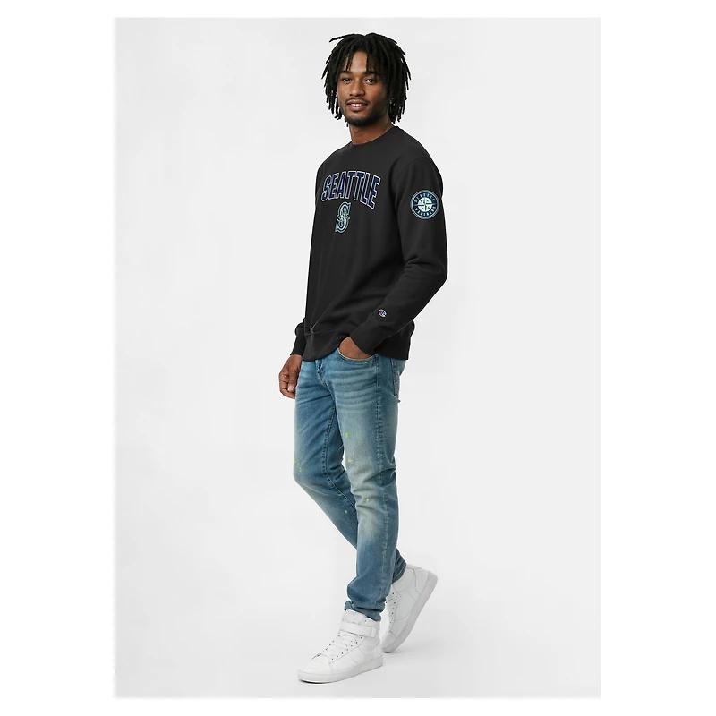 Men's Champion  Black Seattle Mariners Reverse Weave Chenille Sweatshirt
