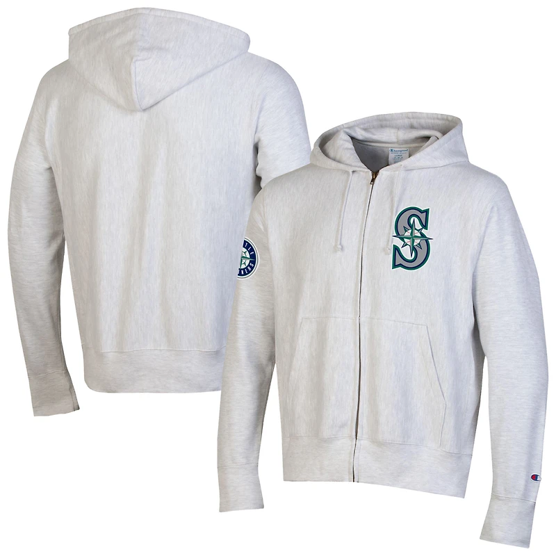 Men's Champion  Gray Seattle Mariners Reverse Weave Chenille Full-Zip Hoodie