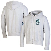 Men's Champion  Gray Seattle Mariners Reverse Weave Chenille Full-Zip Hoodie