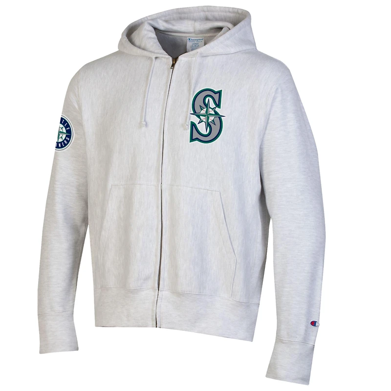 Men's Champion  Gray Seattle Mariners Reverse Weave Chenille Full-Zip Hoodie