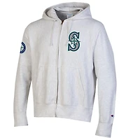 Men's Champion  Gray Seattle Mariners Reverse Weave Chenille Full-Zip Hoodie