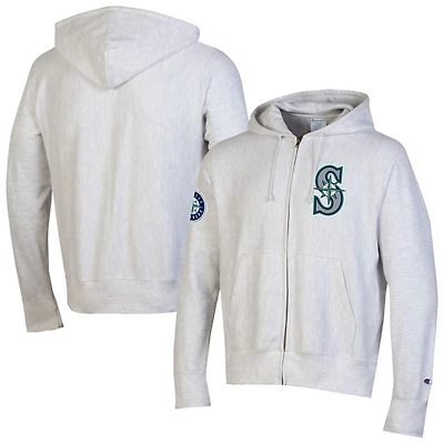 Men's Champion  Gray Seattle Mariners Reverse Weave Chenille Full-Zip Hoodie