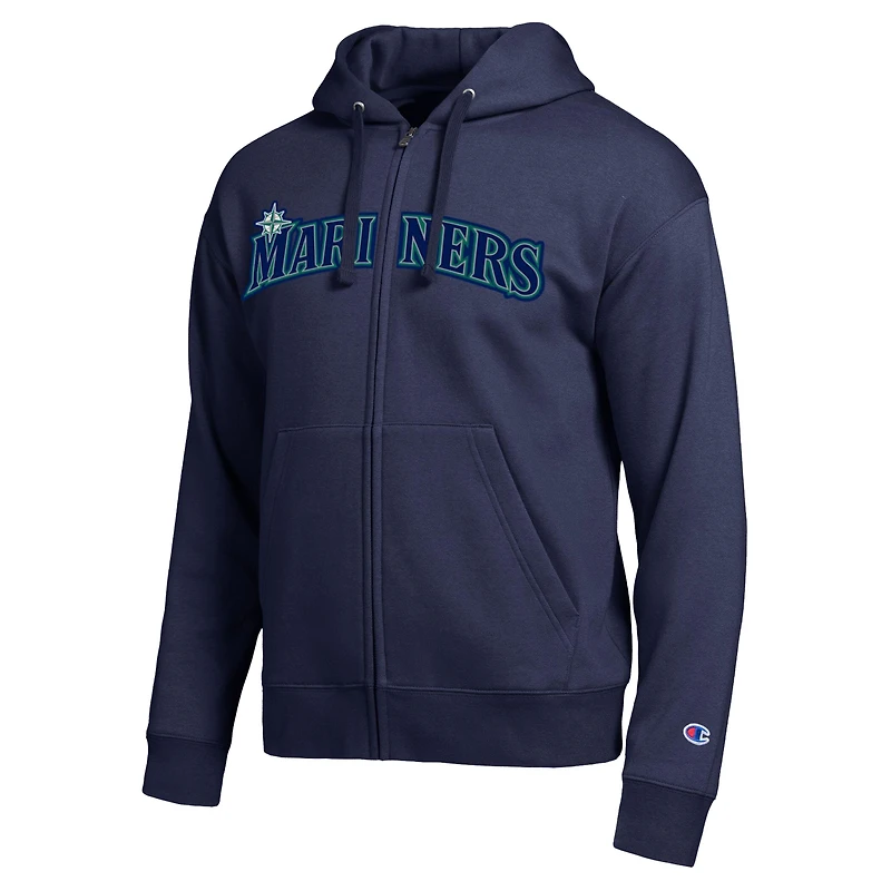 Men's Champion Seattle Mariners Navy All-Star Wordmark Full-Zip Hoodie