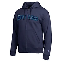 Men's Champion Seattle Mariners Navy All-Star Wordmark Full-Zip Hoodie