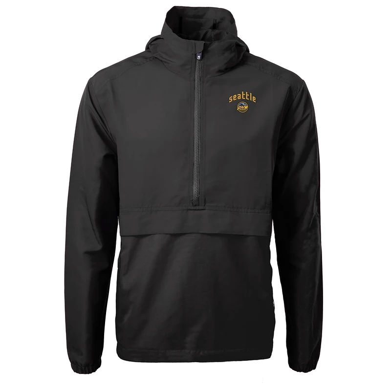 Men's Cutter & Buck Black Seattle Mariners City Connect Charter Eco Recycled Half-Zip Anorak Jacket