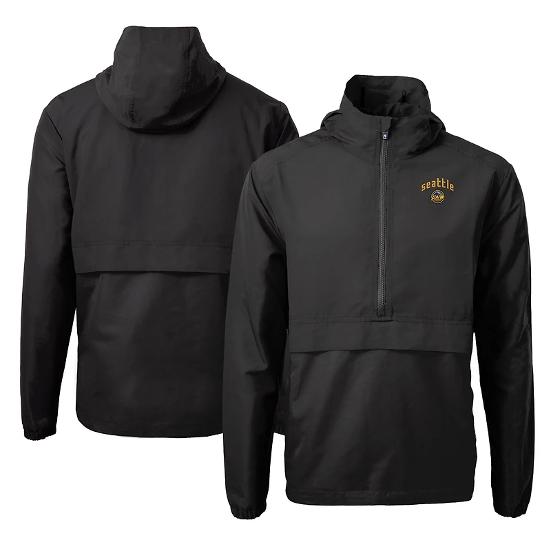 Men's Cutter & Buck Black Seattle Mariners City Connect Charter Eco Recycled Half-Zip Anorak Jacket