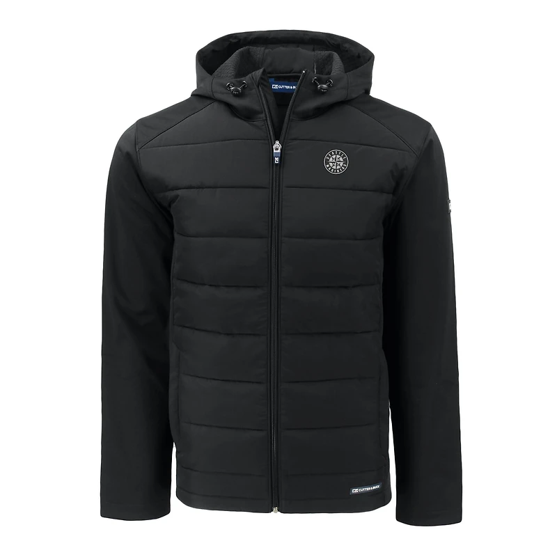 Men's Cutter & Buck Black Seattle Mariners Evoke Hybrid Eco Softshell Recycled Full-Zip Hoodie Jacket