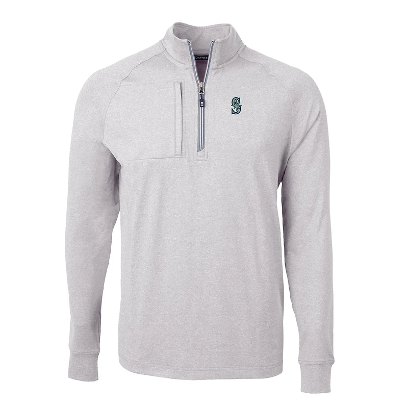 Men's Cutter & Buck Heather Gray Seattle Mariners Big Tall Adapt Eco Knit Stretch Recycled Quarter-Zip Pullover Top
