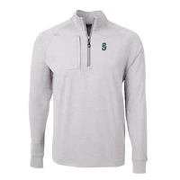 Men's Cutter & Buck Heather Gray Seattle Mariners Big Tall Adapt Eco Knit Stretch Recycled Quarter-Zip Pullover Top