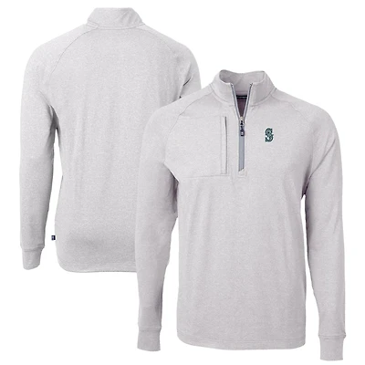 Men's Cutter & Buck Heather Gray Seattle Mariners Big Tall Adapt Eco Knit Stretch Recycled Quarter-Zip Pullover Top