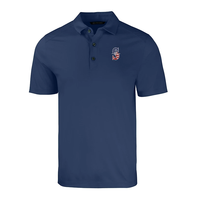 Polo recyclé extensible et écologique pour homme Cutter & Buck Heather Navy Seattle Mariners Stars Stripes Forge