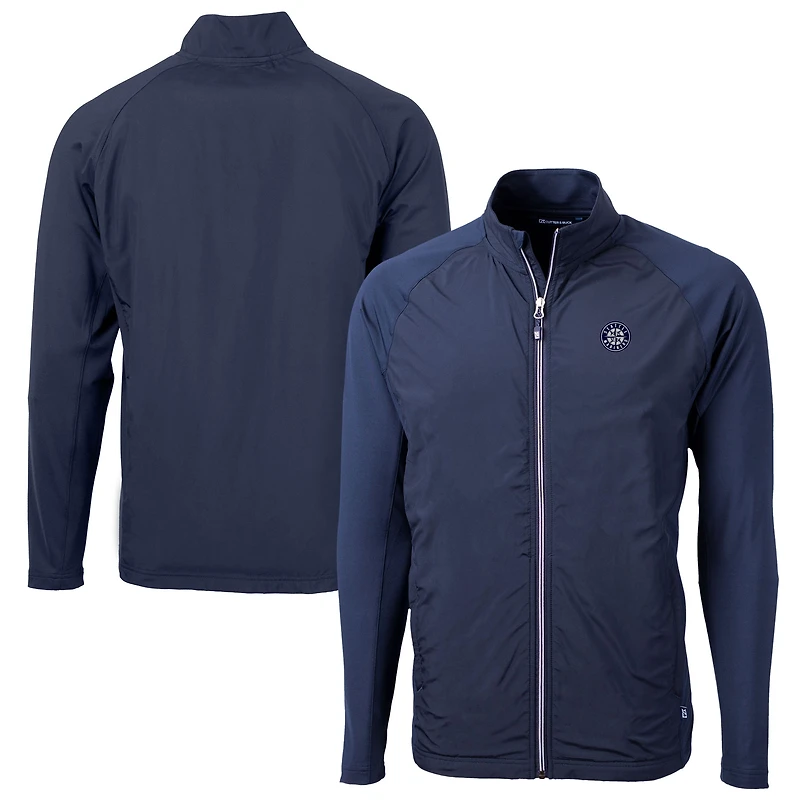 Veste hybride en tricot recyclé entièrement zippée pour homme, bleu marine, des Seattle Mariners, de coupe Cutter & Buck, taille grande et taille, Adapt Eco Knit