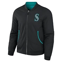 Men's Darius Rucker Collection by Fanatics Black/Aqua Seattle Mariners Reversible Full-Zip Bomber Jacket