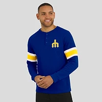 T-shirt Henley à manches longues et col raglan bleu gaufré des Seattle Mariners pour homme, collection Darius Rucker par Fanatics