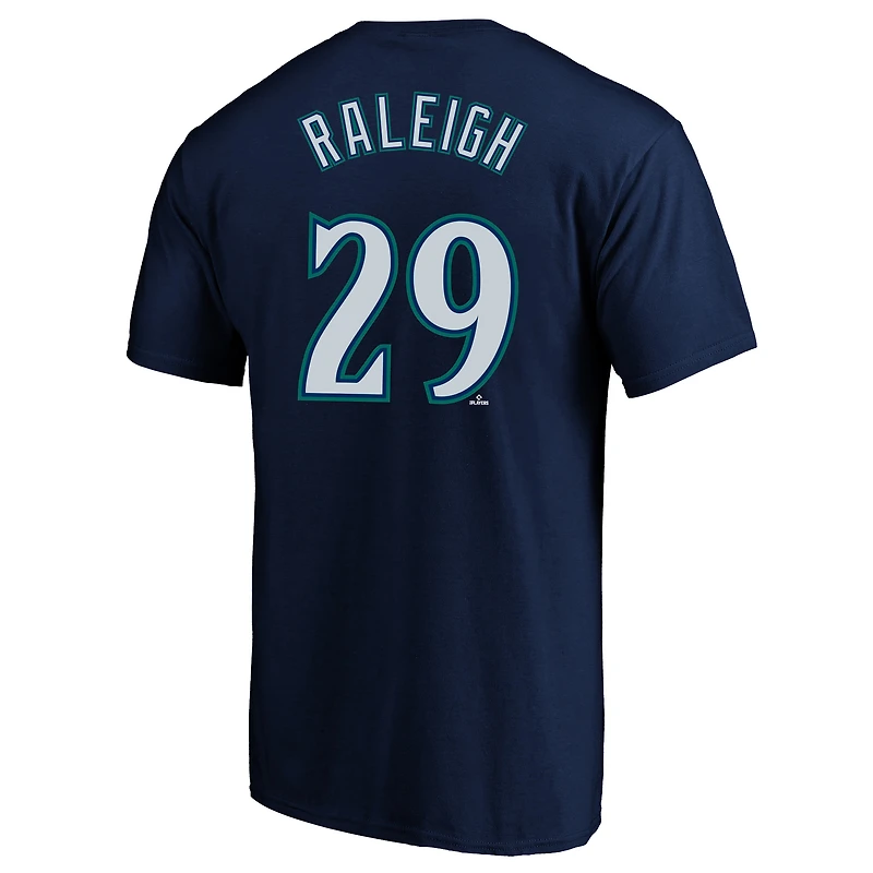 T-shirt Fanatics Cal Raleigh Navy pour homme, grand et grand, avec nom numéro, des Seattle Mariners