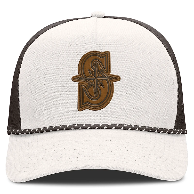 Casquette trucker ajustable Bronco A-Frame crème/marron pour homme de la marque Fanatics, à l'effigie des Seattle Mariners.