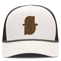 Casquette trucker ajustable Bronco A-Frame crème/marron pour homme de la marque Fanatics, à l'effigie des Seattle Mariners.