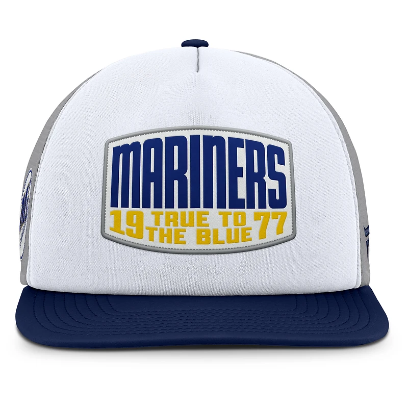 Men's Fanatics Gray/White Seattle Mariners Cranked Foam Front Patch Trucker Adjustable Hat