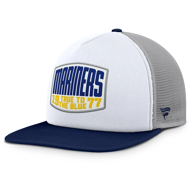 Men's Fanatics Gray/White Seattle Mariners Cranked Foam Front Patch Trucker Adjustable Hat