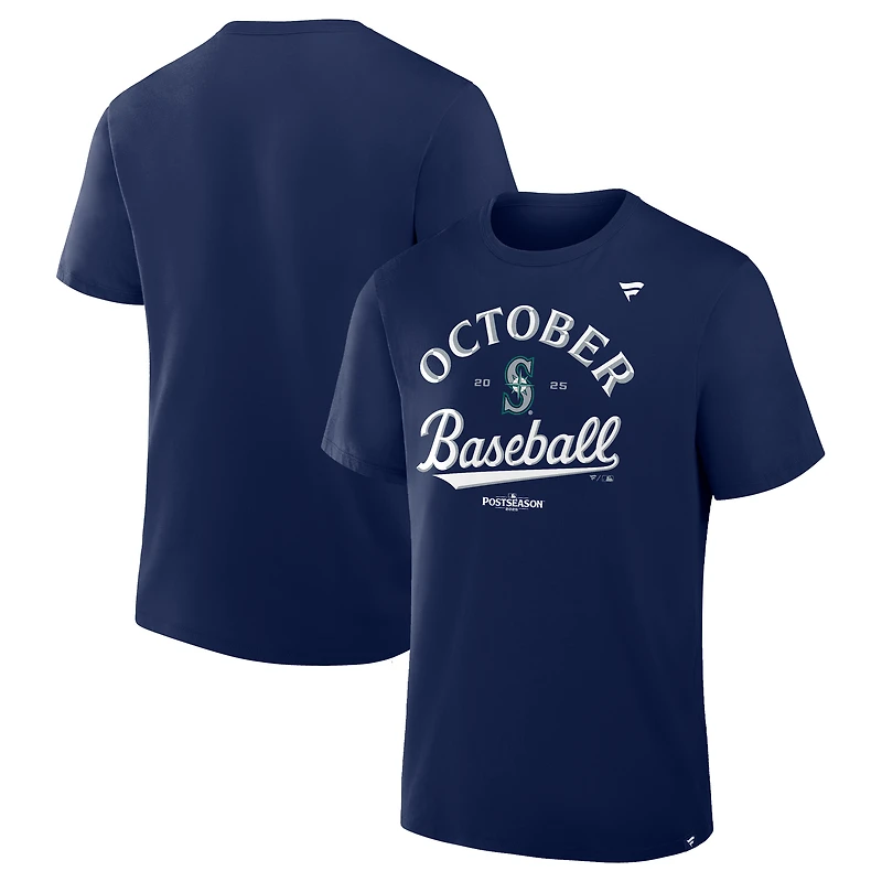 T-shirt Fanatics bleu marine pour homme, Seattle Mariners, saison 2025 de la MLB, vestiaire