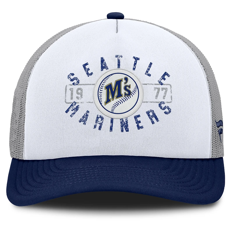 Men's Fanatics White/Navy Seattle Mariners Designated A-Frame Foam Front Trucker Adjustable Hat