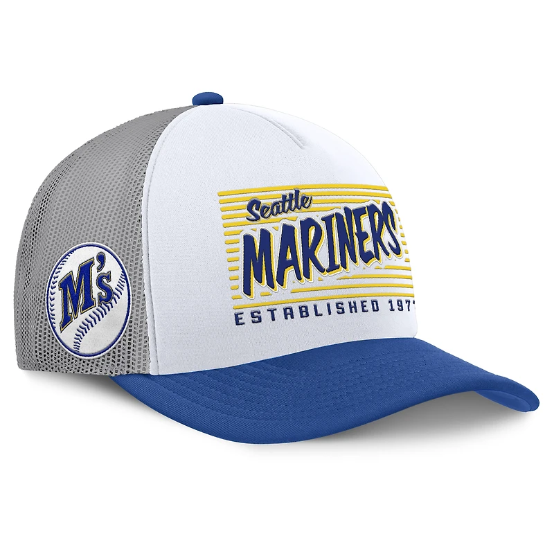 Men's Fanatics White/Royal Seattle Mariners On Deck A-Frame Snapback Hat