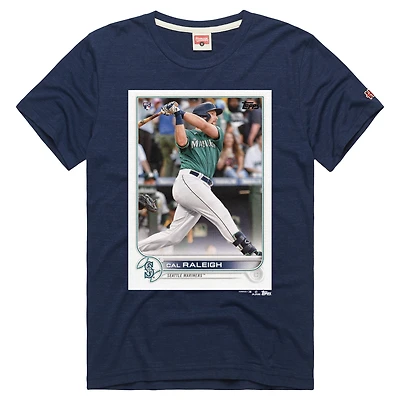 T-shirt homme Hommage Cal Raleigh Navy Seattle Mariners Topps Baseball Card Tri-Blend
