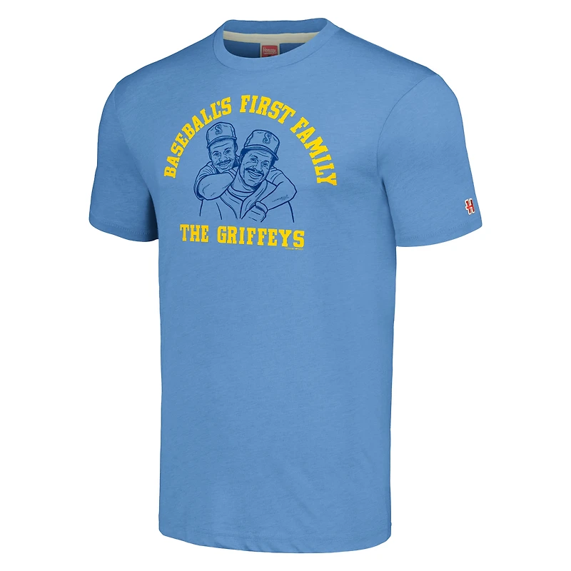 Hommage pour hommes Ken Griffey et Jr. Illustration des Mariners de Seattle bleu clair T-shirt à trois mélanges
