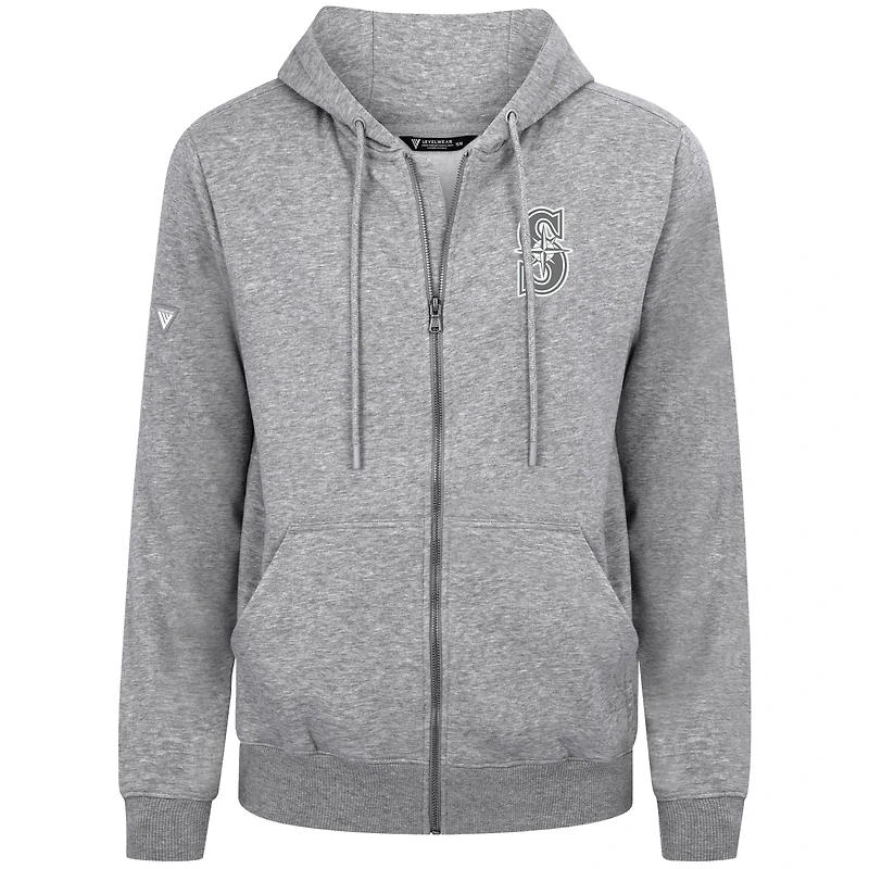 Men's Levelwear Gray Seattle Mariners Podium Banner Arch Full-Zip Hoodie