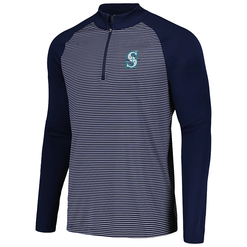 Men's Levelwear Navy Seattle Mariners Charter Striped Raglan Quarter-Zip Top