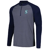 Men's Levelwear Navy Seattle Mariners Charter Striped Raglan Quarter-Zip Top