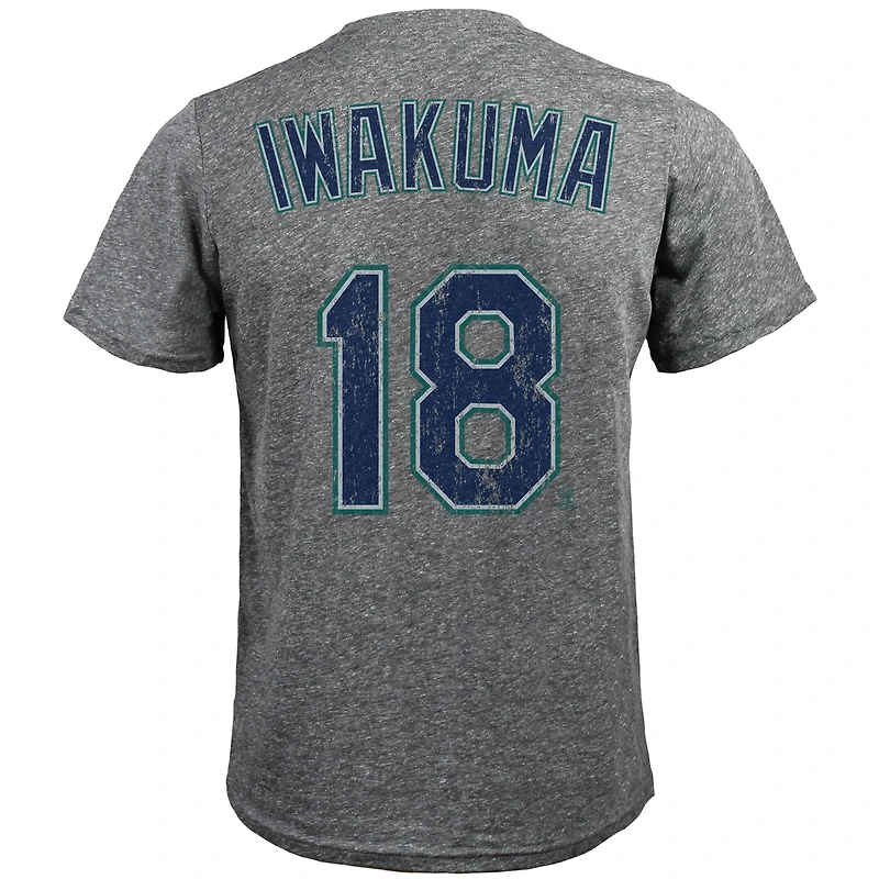 Majestic Threads Hisashi Iwakuma Gris Seattle Mariners Premium T-shirt à trois mélanges avec nom et numéro
