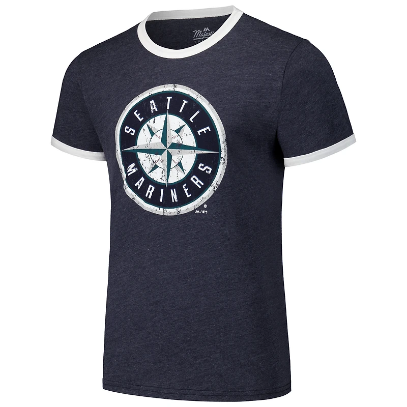T-shirt tri-mélange Ringer Majestic Threads pour hommes, bleu marine, Seattle Mariners