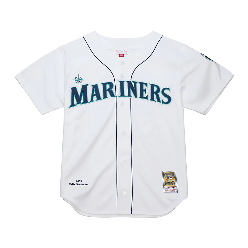 Maillot authentique Mitchell & Ness Felix Hernandez pour homme, blanc, collection Cooperstown, Seattle Mariners