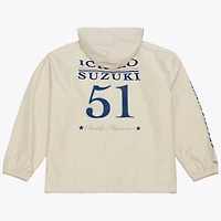 Men's Mitchell & Ness Ichiro Suzuki Cream Seattle Mariners Full-Snap Yacht Rock Name Number Hooded Coach's Jacket